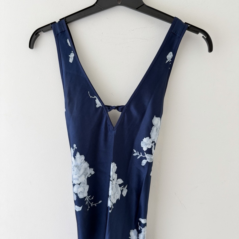 Navy Floral Slip Dress Women S 90s Y2K Cross Back Cottagecore Bow Romantic - Picture 3 of 8